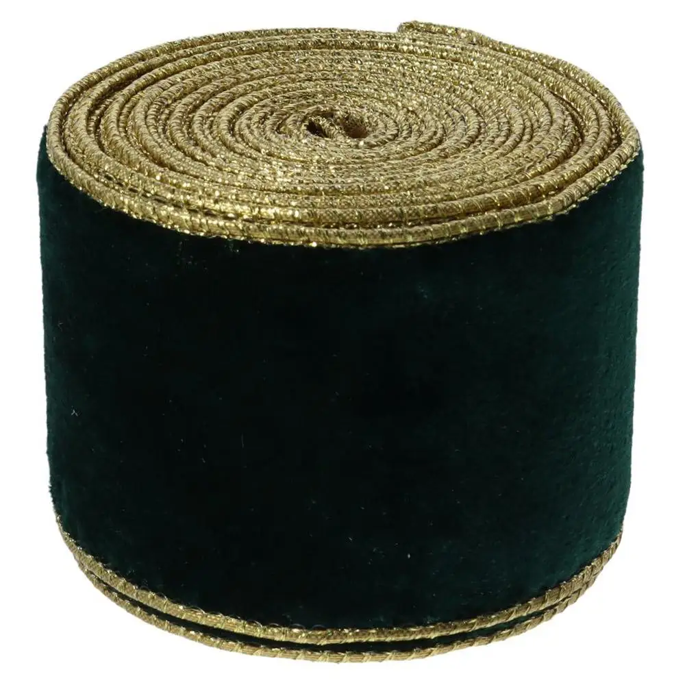 

10 Yards 2.5 Inch Wide Velvet Ribbon Golden Edge Red Wired Ribbon Velvet Green Golden Edge Ribbon for DIY Art Crafts