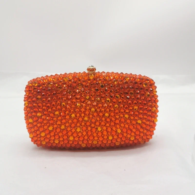 

Orange Luxury Women's Diamond Dinner Evening Clutch Bags Female Party Cocktail Banquet Rhinestone Handbags Bridal Wedding Purses