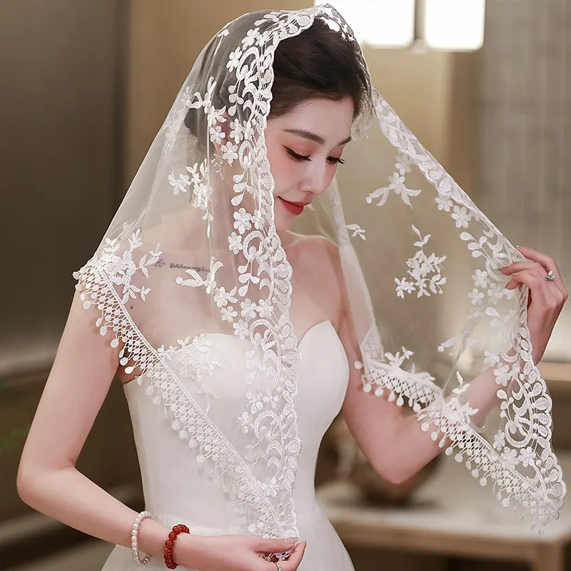Lace Mantilla Veils For Church Spanish Syle Triangle Lace Shawl Head Covering For Women Chapel Catholic Veril For Wedding Bride