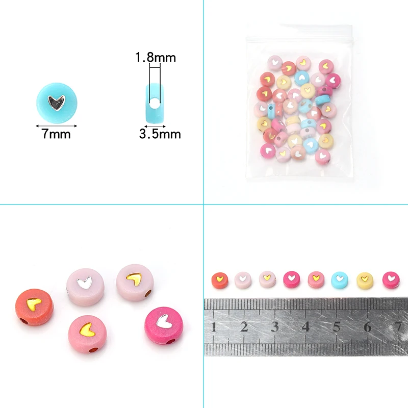 100pcs 7mm Colors Round Letter Beads Acrylic Alphabet Peach Heart Beads for Jewelry Making Handmade DIY Necklace Bracelet