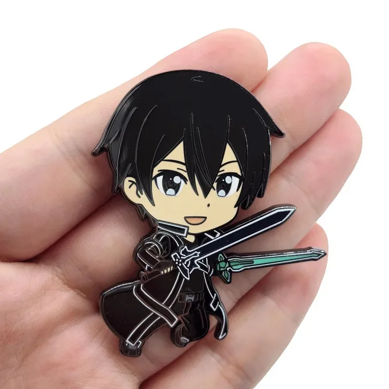 Anime SAO Sword Art Online Kirigaya Kazuto Kirito Yuuki Asuna Enamel Pins Brooches Lapel Badge Backpack Jewelry For Friends Gift