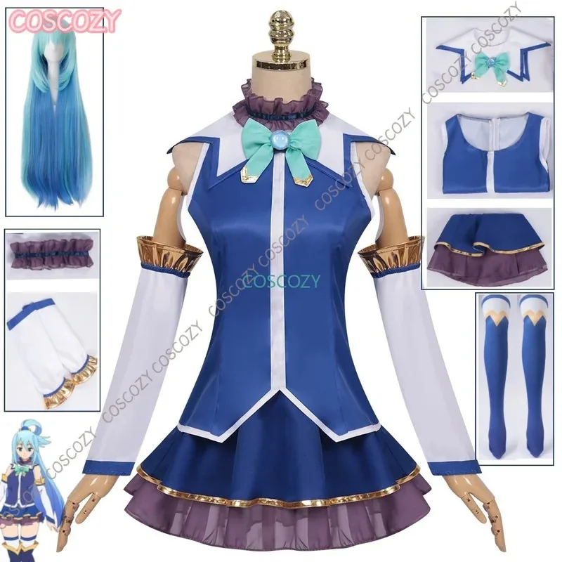 qq681 أنيمي نعمة الله زي النساء الفتيات لطيف تنورة شعر مستعار تأثيري جوارب هالوين الحدث الهزلي أكوا كوس كوستو