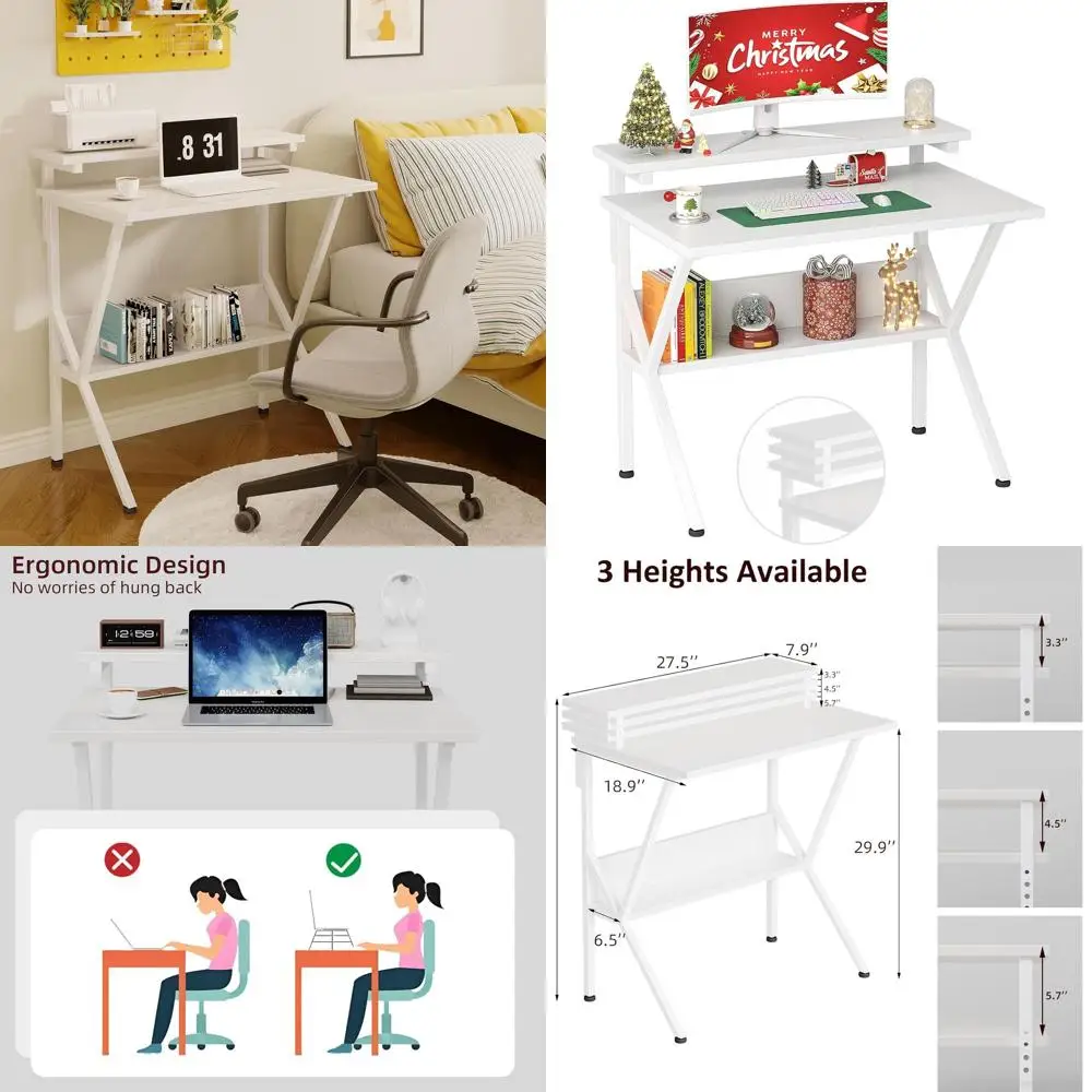 

Компактный белый стол 27,5 с регулируемой подставкой для монитора для небольших помещений, хранения и домашнего офиса.