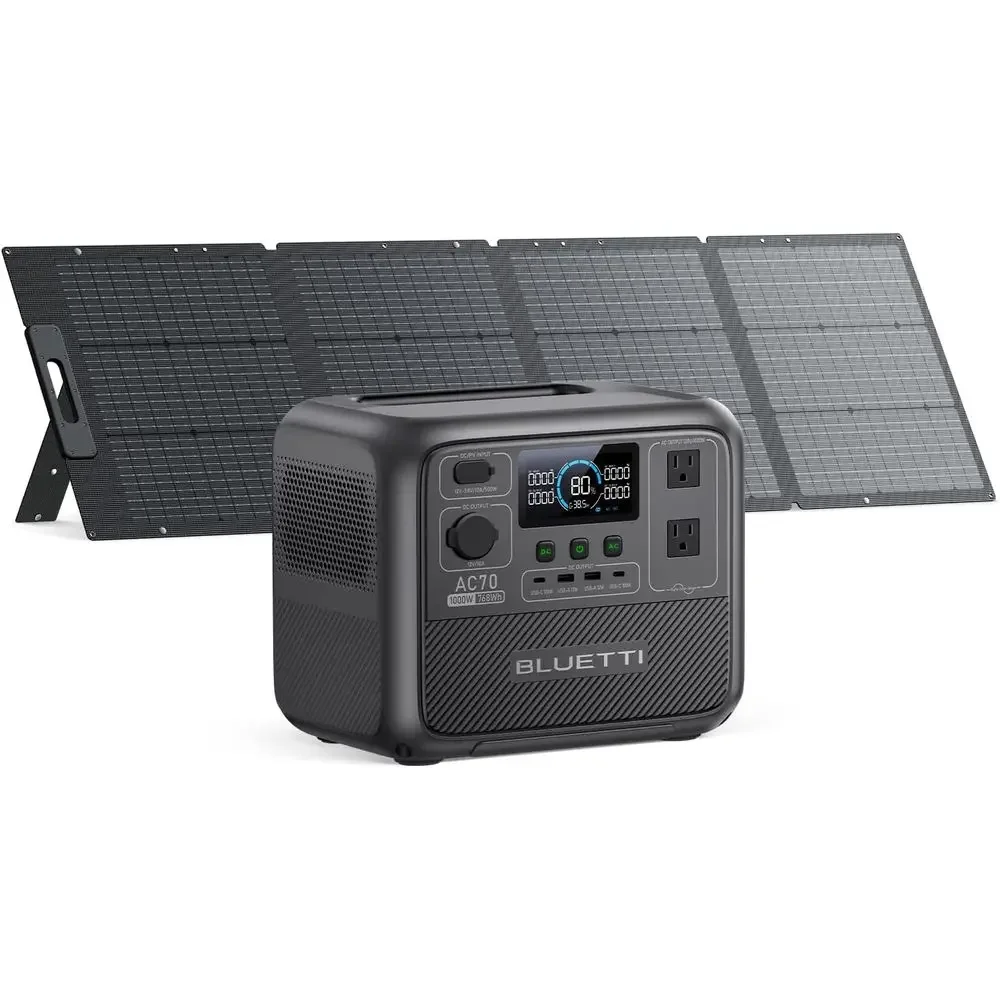 

Популярная портативная электростанция 768 Вт·ч с солнечной панелью 200 Вт, 2 розетками переменного тока по 1000 Вт, зарядка за 45 минут, идеально подходит для кемпинга и аварийных ситуаций