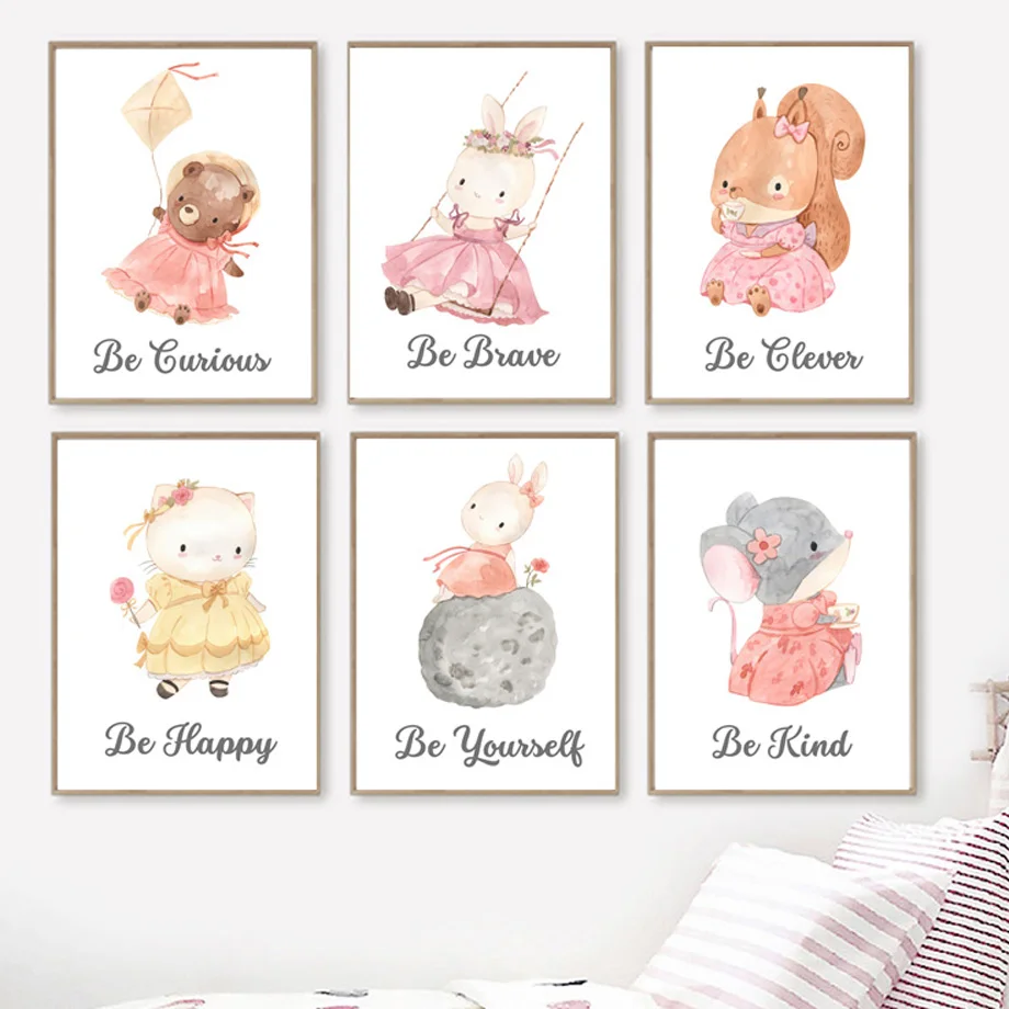 

Bear Squirrel Rabbit Cat Animal Tea Party Nursery Wall Art Canvas Painting Posters And Prints Wall Pictures Baby Girl Room Decor