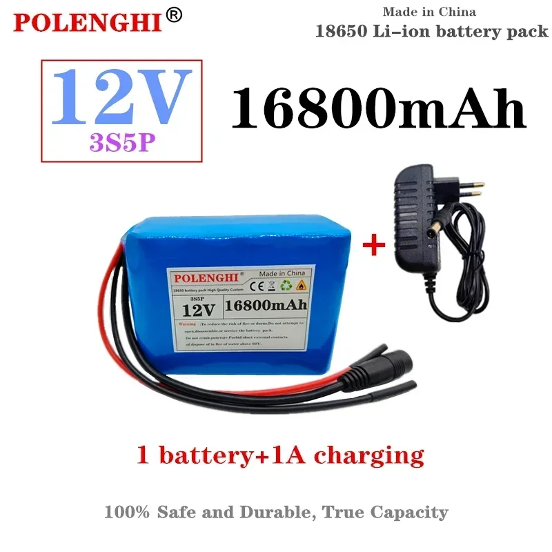 

Safe and durable 3S5P 12V 16.8Ah 18650 lithium-ion rechargeable battery pack with built-in intelligent BMS 12.6V 1A charger