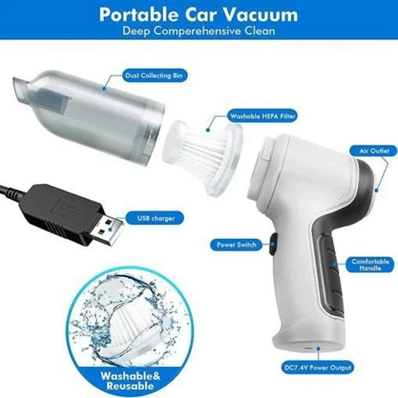 9000Pa Car Vacuum Cleaner+5Xfilters Portable Super Powerful Wireless Blow Suck Dual-Purpose Keyboard Vacuum Cleaner