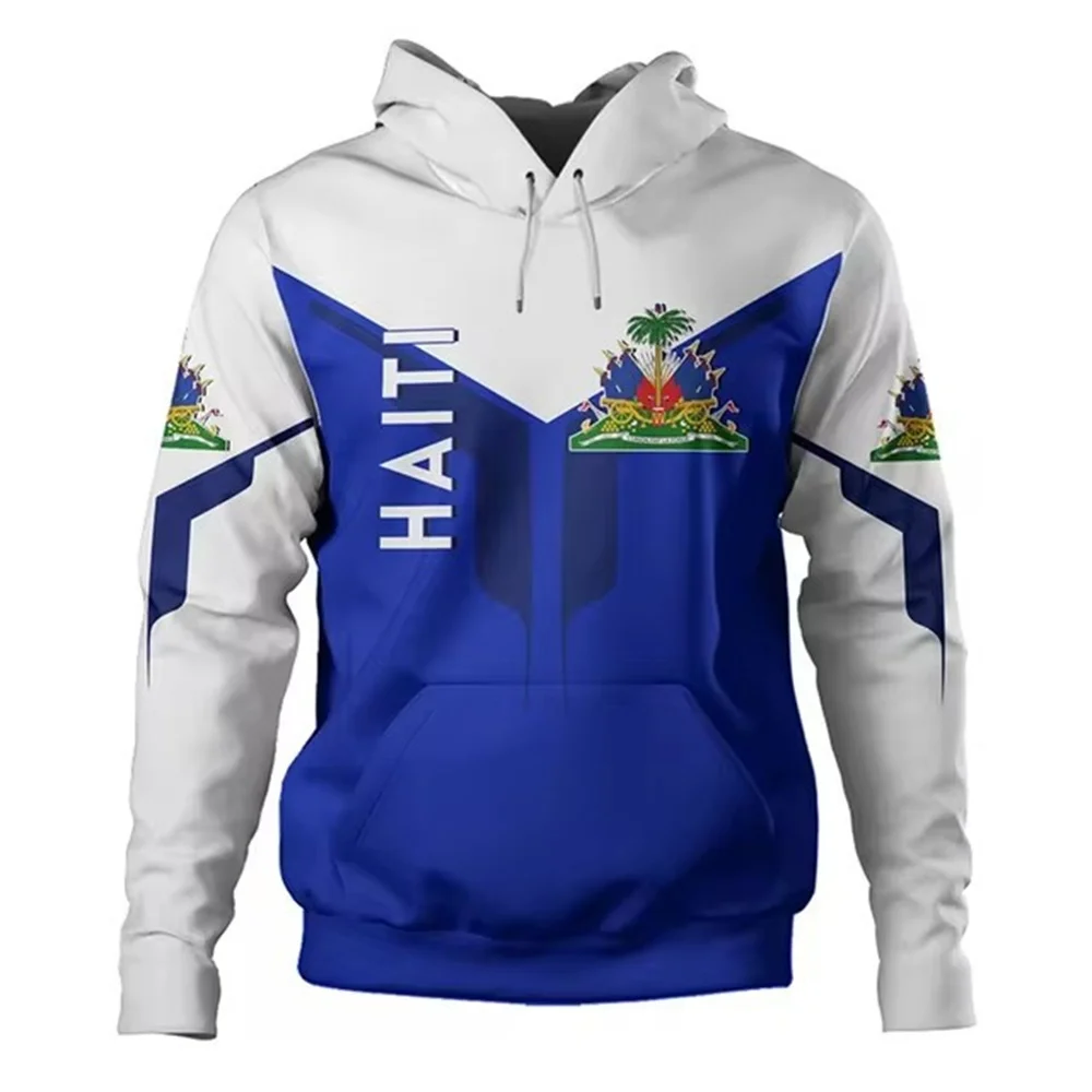 Tessffel Retro Pullover Hoodie 3D Print Streetwear Tracksuit Hoody with Country Emblem Flag Caribbean Sea Haiti Island Design fo