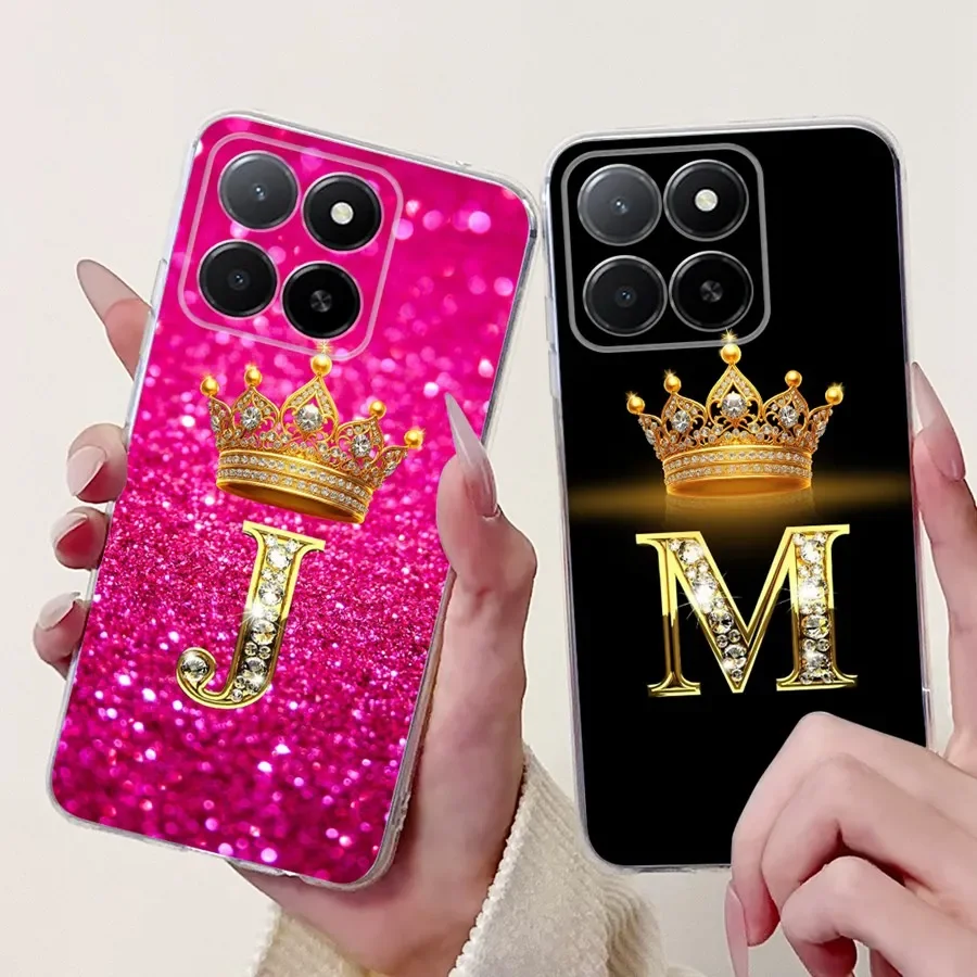 For Honor X6b 2024 Phone Case Alphabet Crown Initial Letter Soft Silicone TPU Cover For HonorX6b X 6b JDY-LX1 Coque Fundas