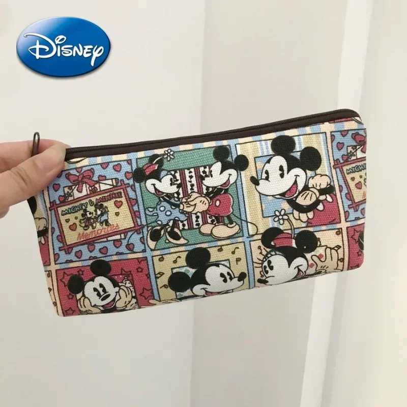 Cartoon Mickey Retro Canvas Pen Case Large Capacity Student Male Female Literary Prize Junior High Stationery Printed Fashion