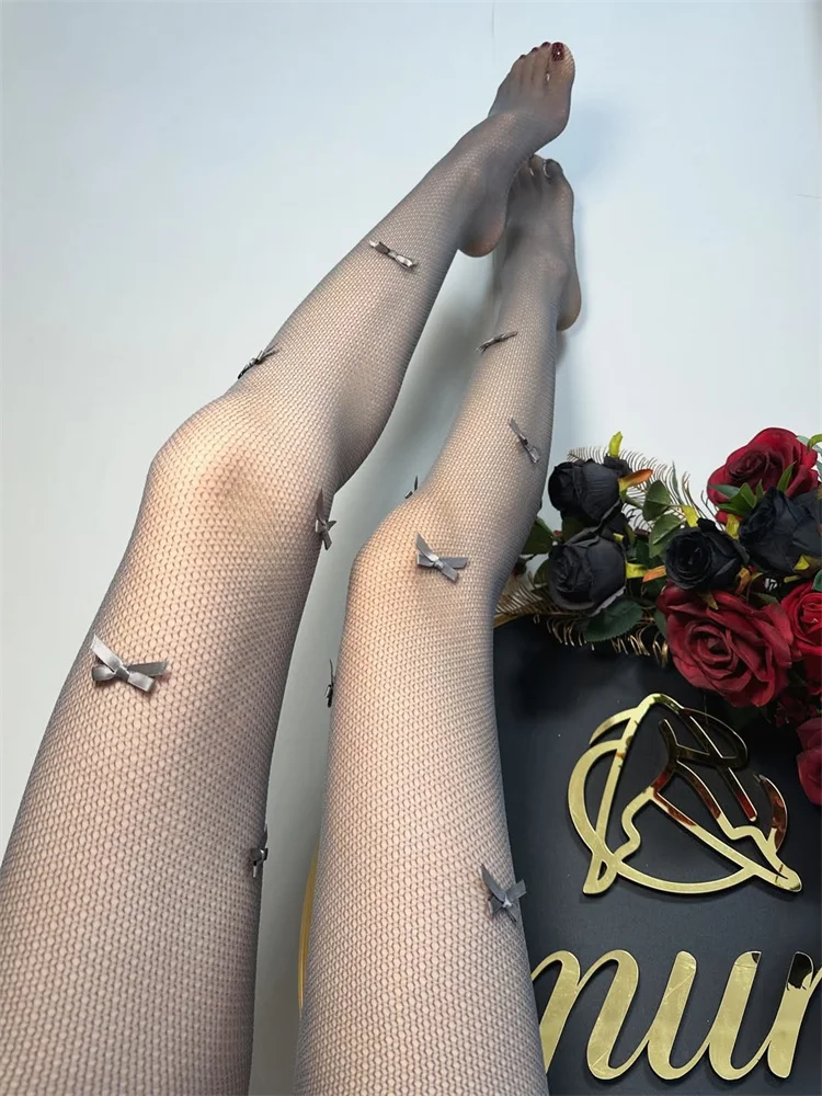 Bowknot Aushöhlen Strumpfhosen Frauen Sexy Dünne Ins Flut Spitze Strumpfhosen Fishnet Seidenstrümpfe Für Party Weihnachten