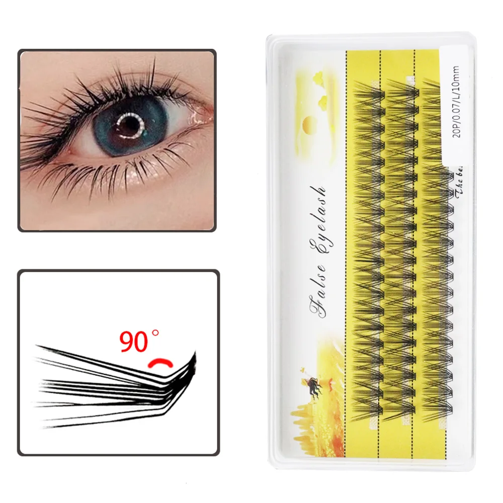 New 20D L-type Cluster Eyelash Natural Eyelashes Extension 1box/60 Bundle 3D Russian Indiviual Lashes DIY Makeup Tools Wholesale