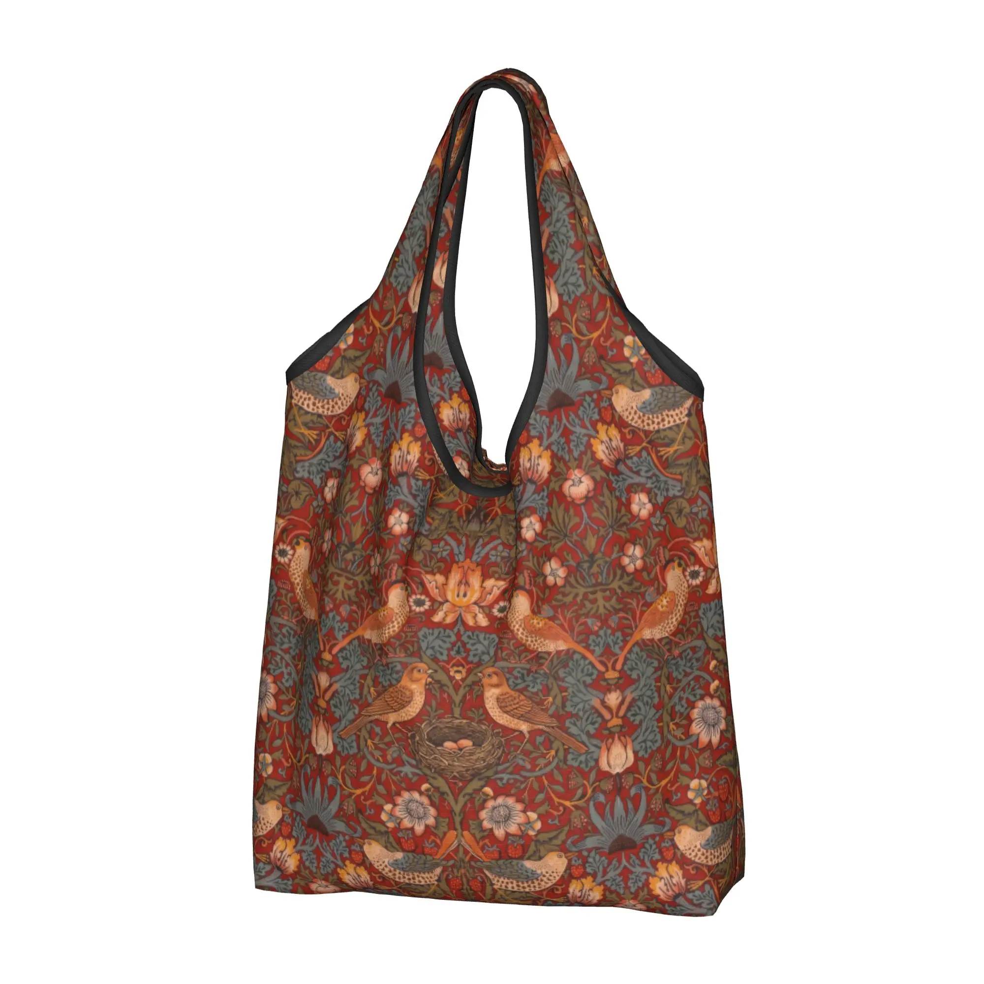 William Morris  Strawberry Thief  Groceries Shopping Tote Bag Women Funny  Shoulder Shopper Bag Big Capacity Handbag