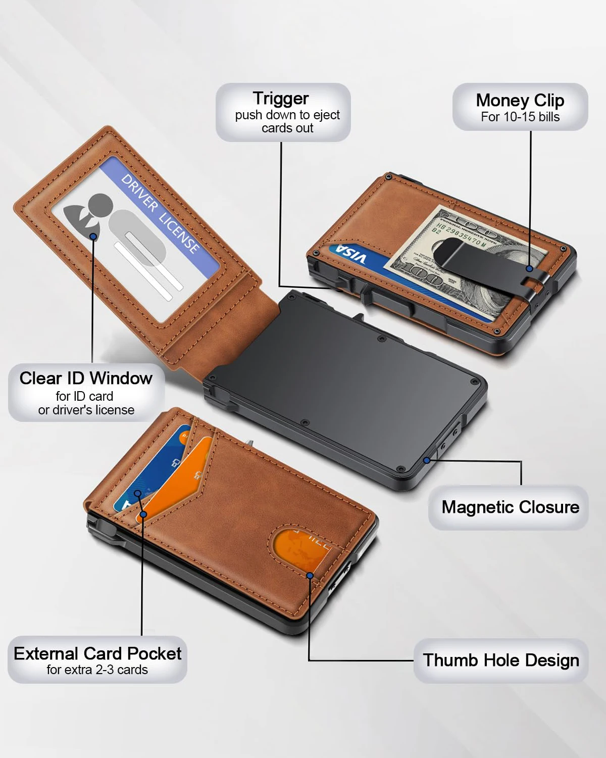 Bestseller Herren Minimalistischer Kartenhalter aus Kohlefaser für Pop-Up RFID-Geldbörse Diebstahlschutz & Anti-RFID Leder Metall Aluminium Geldklammer – Detail 2