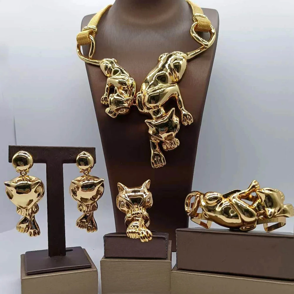 

Jewelry Bracelet Fashion African Wedding Classic Necklace Earrings Sets Gold Plated Rings Women Pendant Dubai Party Gift