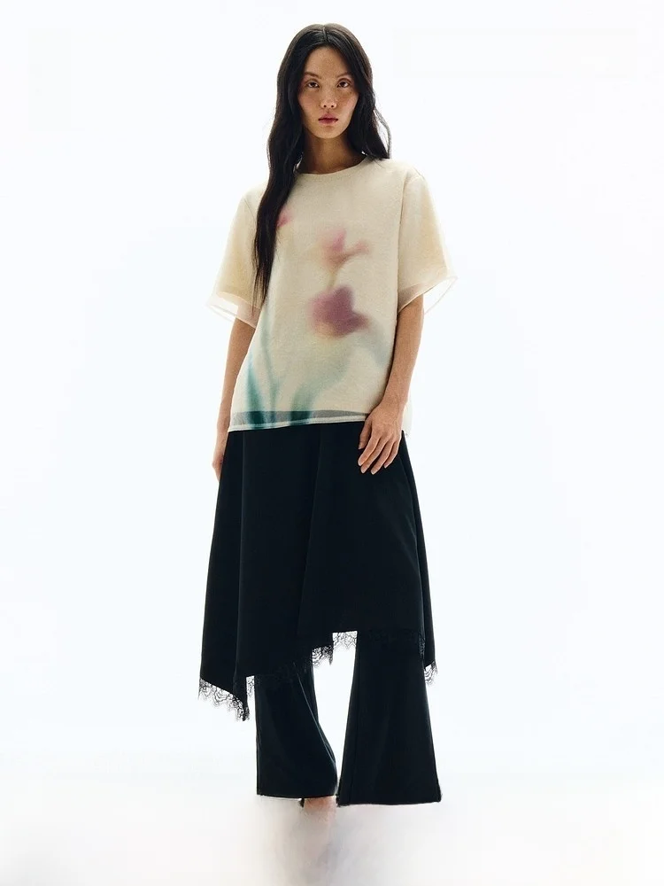 

Loose Short Sleeve round Neck T-Shirt Casual Style Travel Outfit Women's Top H&M Spring Collection 1328012 Polyester Nylon