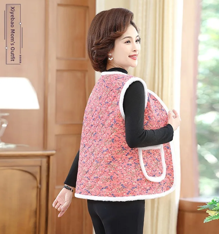 

New Mid-Year Women's Floral Embroidery Fce Lined Thiened Vest Mommy Sle Warm Faionable Autumn Winter oulder Pad