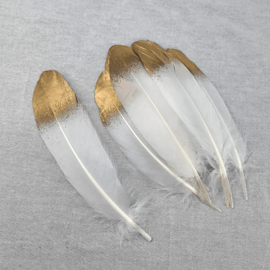 

15-20cm White Goose Feathers with Golden Tips 50 100pcs Real Colorful Feather for DIY Crafts Wedding Party Festival Decorations