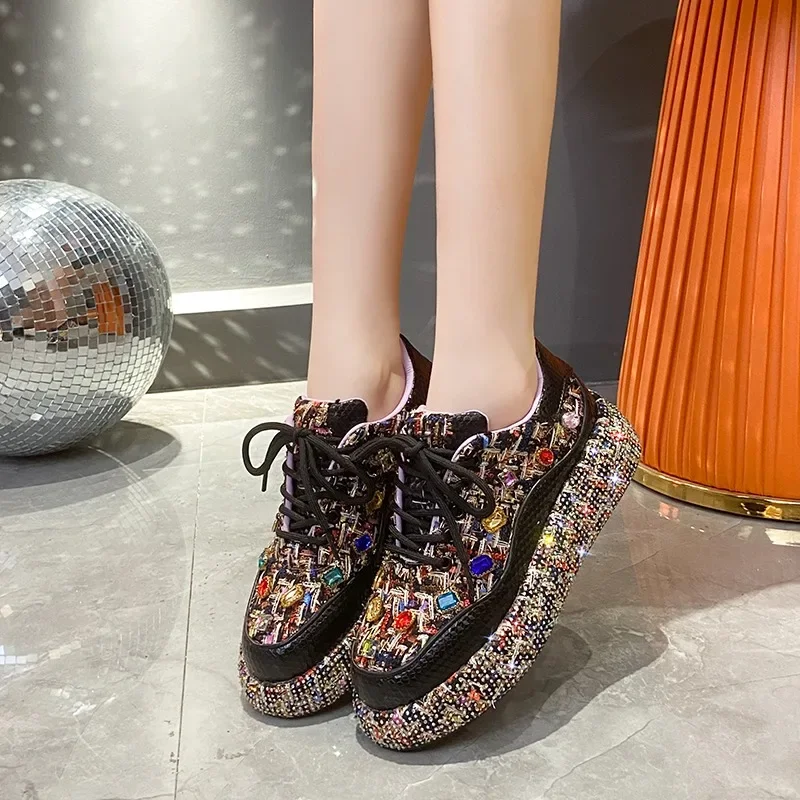 Designer Sneakers for Women 2023 New Spring Shiny Rhinestones Women\'s Vulcanize Shoes Fashion Autmn Platform Casual Shoes Female