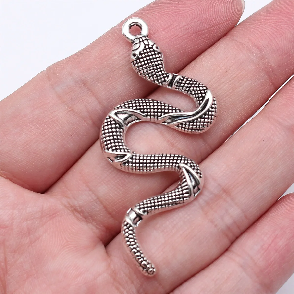 WYSIWYG 5pcs 53x23mm Antique Silver Color Snake Charms Pendant For DIY Jewelry Making Handmade Jewelry Craft Findings