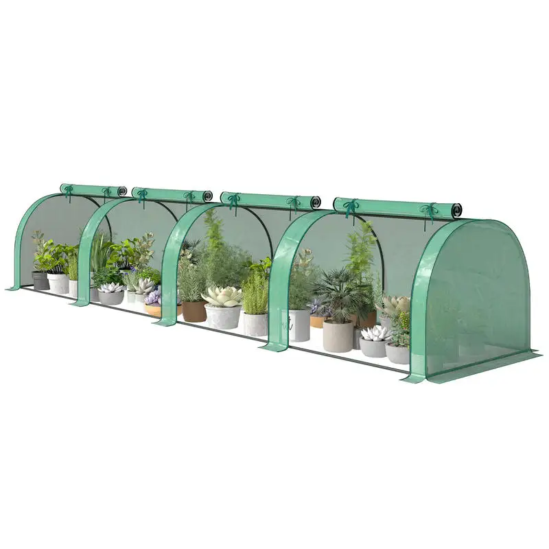 

Mini Greenhouse, Portable Greenhouse with 4 Roll-Up Doors, PE Cover, 177.2" x 39.4" x 31.5", Green