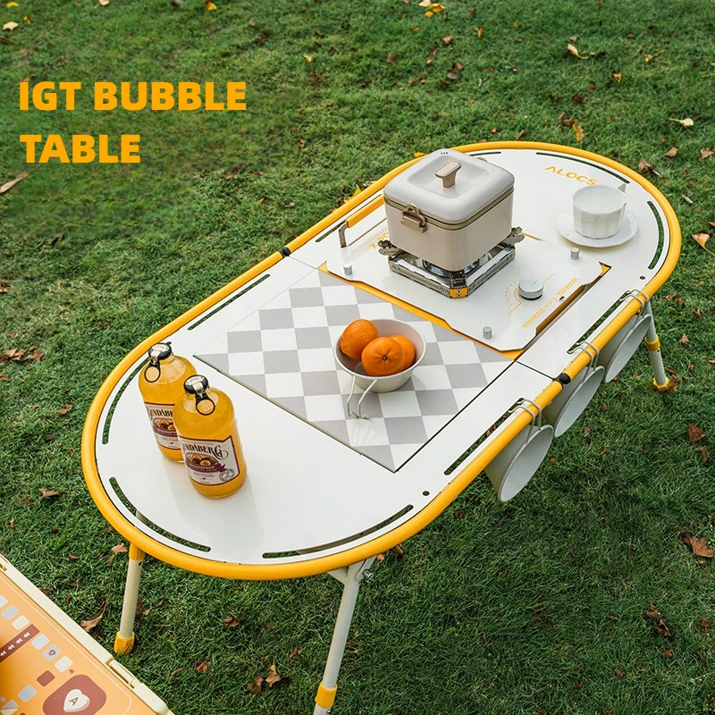 IGT Camping Table 304 Stainless Steel Folding Table 2in1 BBQ Grill Picnic Table Portable Outdoor 2 Gear 30-45cm One-action Table