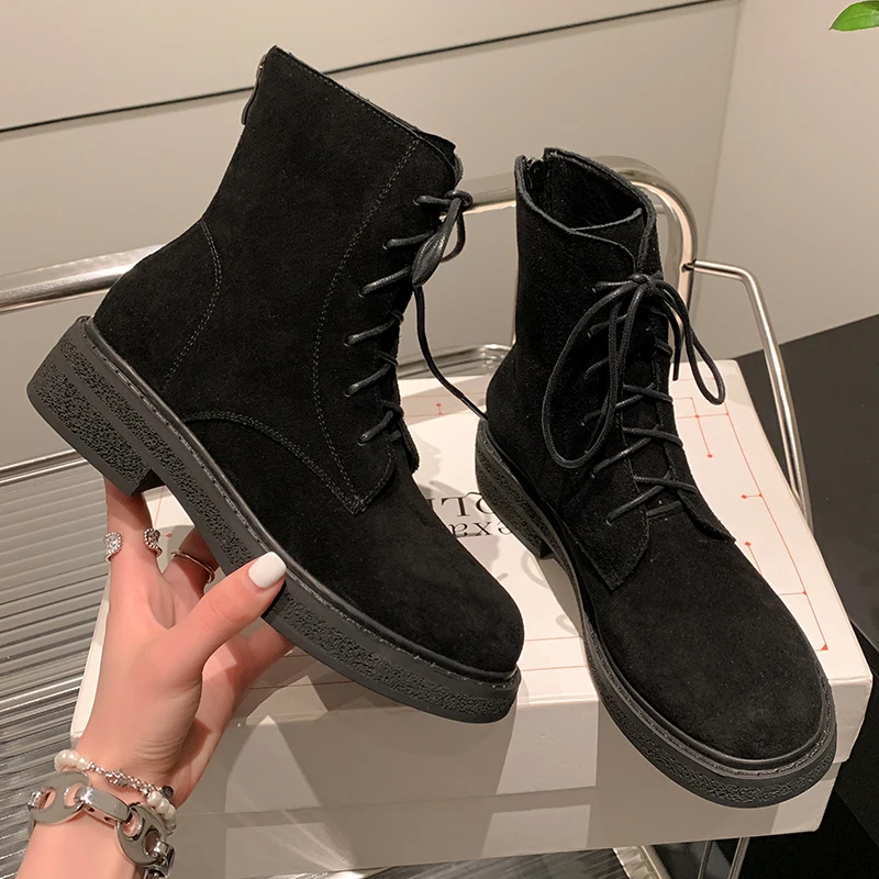 Taoffen Real Leather Short Boots For Women Solid Color Winter Shoes 2023 New Arrival Ankle Boots Casual Footwear Size 34-40