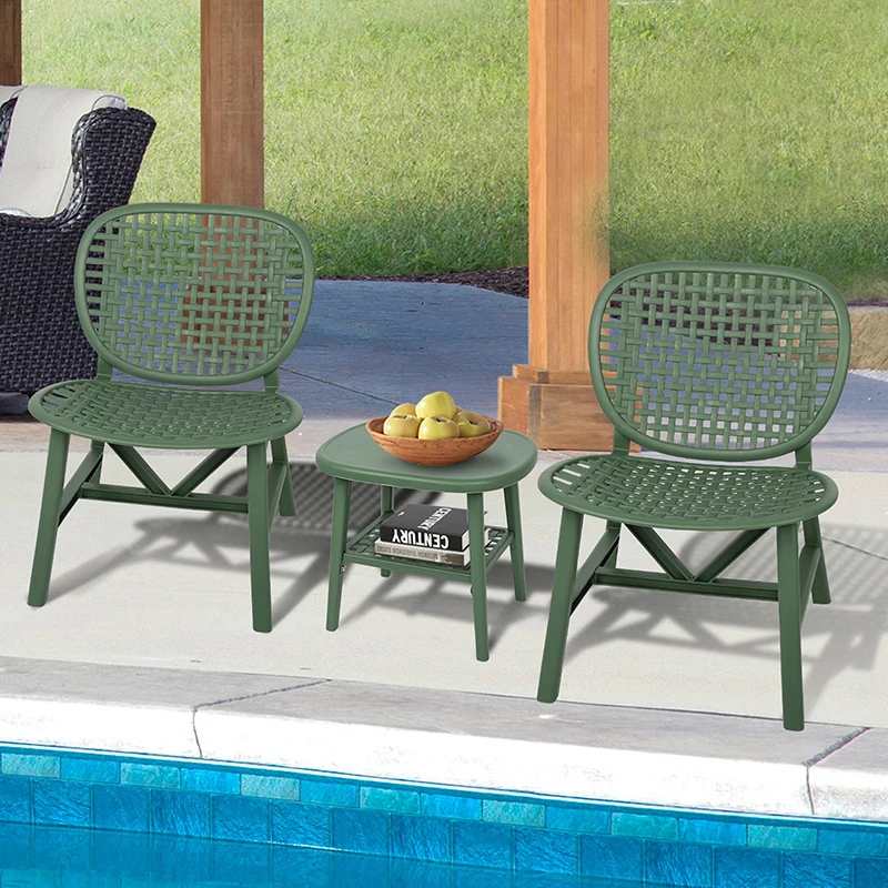 3-Piece Patio Set with Hollow Design, Outdoor Use. Open Shelf and Lounge Chairs with Widened Seat,for Balcony Garden Yard,Bistro