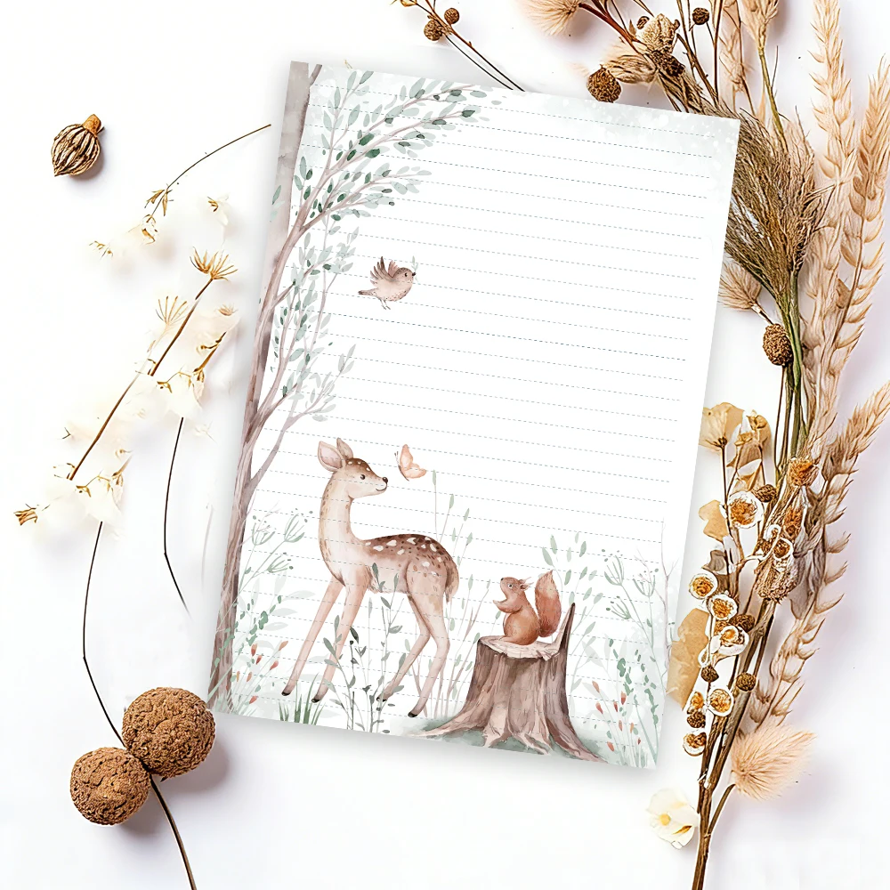 30 hojas, papel de escritura B5 Woodland Fawn, rayado, sin pegamento, muy adecuado para cuadernos, notas y pegatinas
