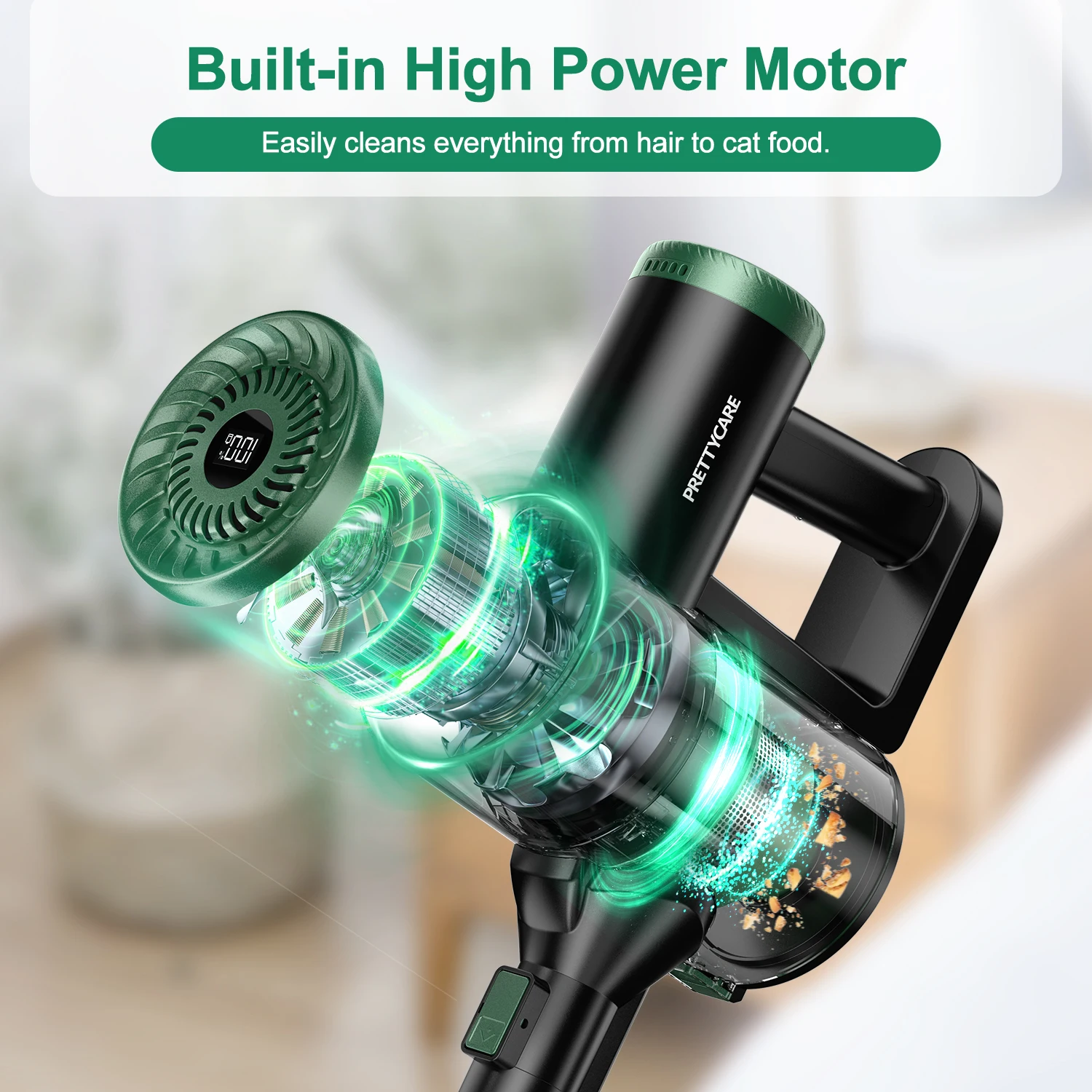 PrettyCare WP1 Cordless Vacuum Cleaner 25 Kpa 35Minutes Stick Vacuum Cleaner With Battery Level Display For Home Pet Hair Area