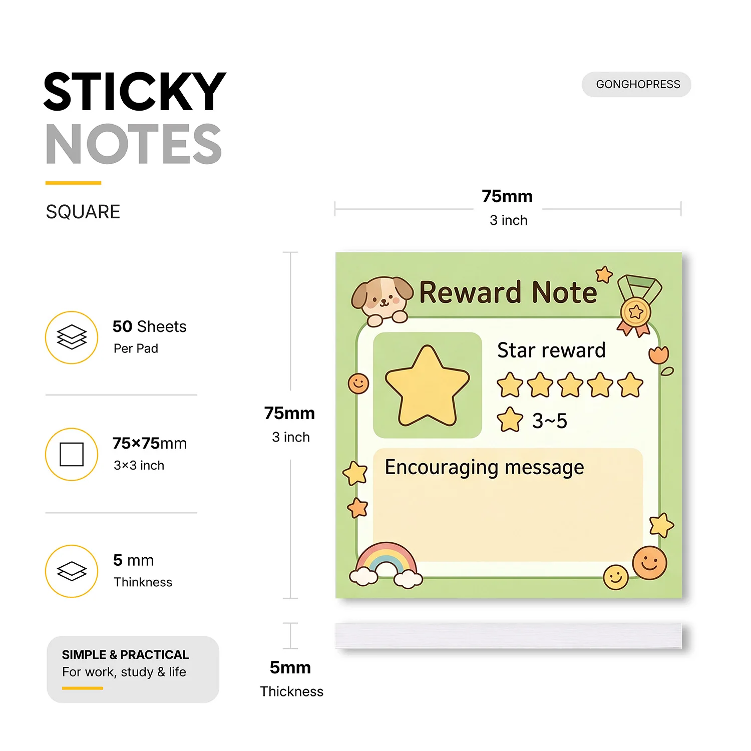 2pcs Reward Sticky Notes, Star Reward Memo Pads, 100 Sheets Total, Removable Self-Adhesive Notes for Encouraging Messages, Kids