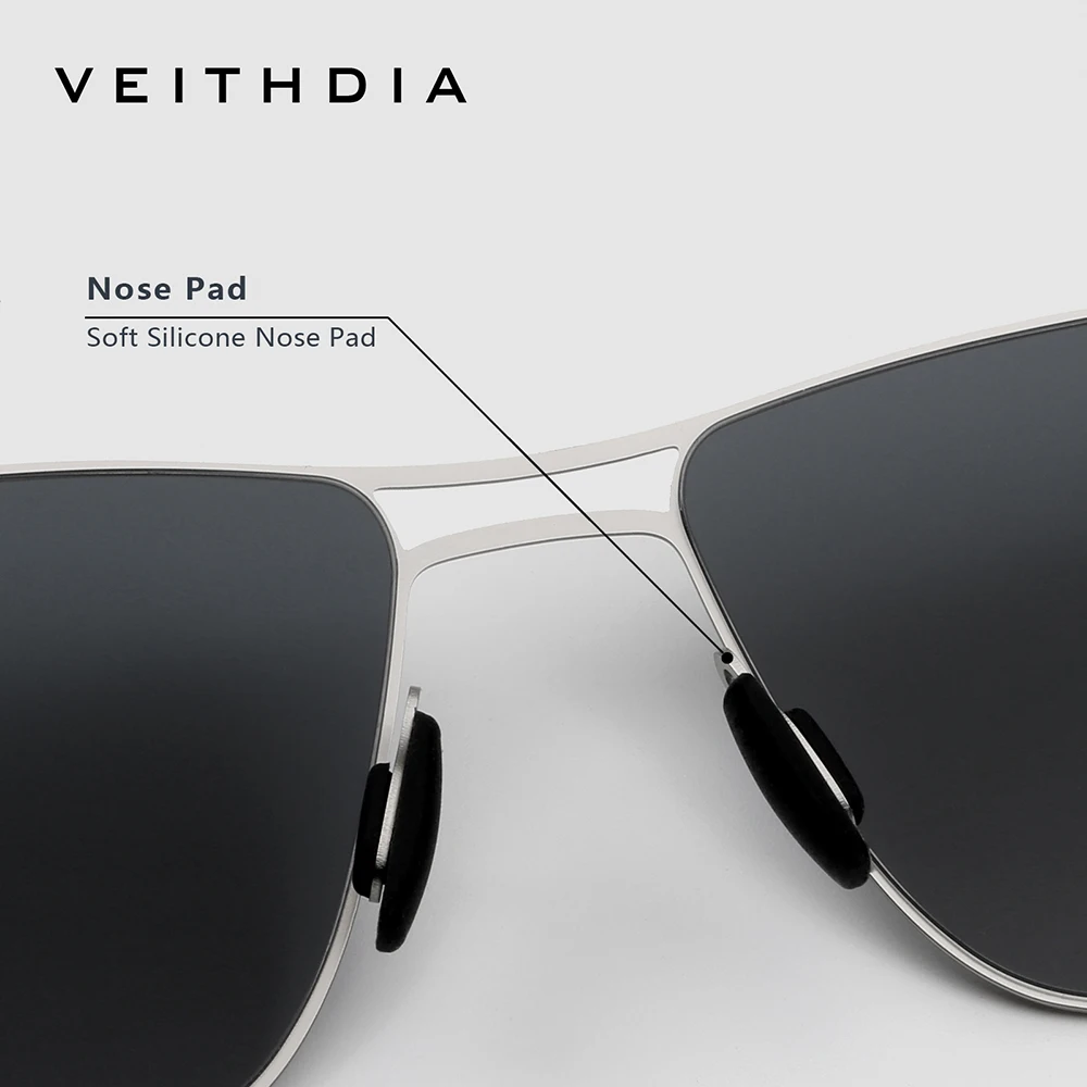 VEITHDIA Occhiali da sole moda uomo nuovo arrivo Nylon polarizzato UV400 Lenti Montatura in metallo Occhiali da vista rettangolari per le donne FA08216