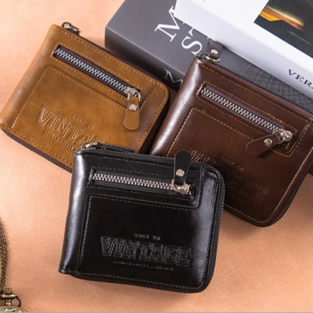 

Portable Vintage Short PU Wallet RFID Zipper Business Clutch Bag Card Brand Casual ID Card Holder Shopping