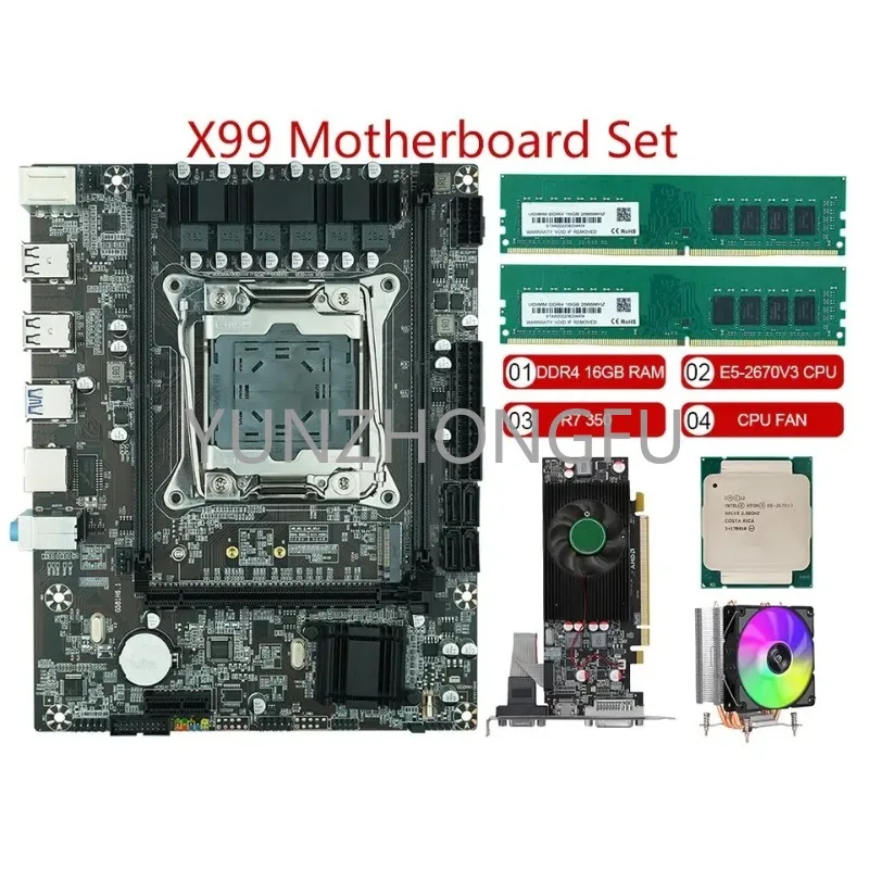 X99 Motherboard LGA 2011-3 Motherboard Set With Xeon E5 2670 V3 CPU Processor and DDR4 2pcs*16gb RAM Memory