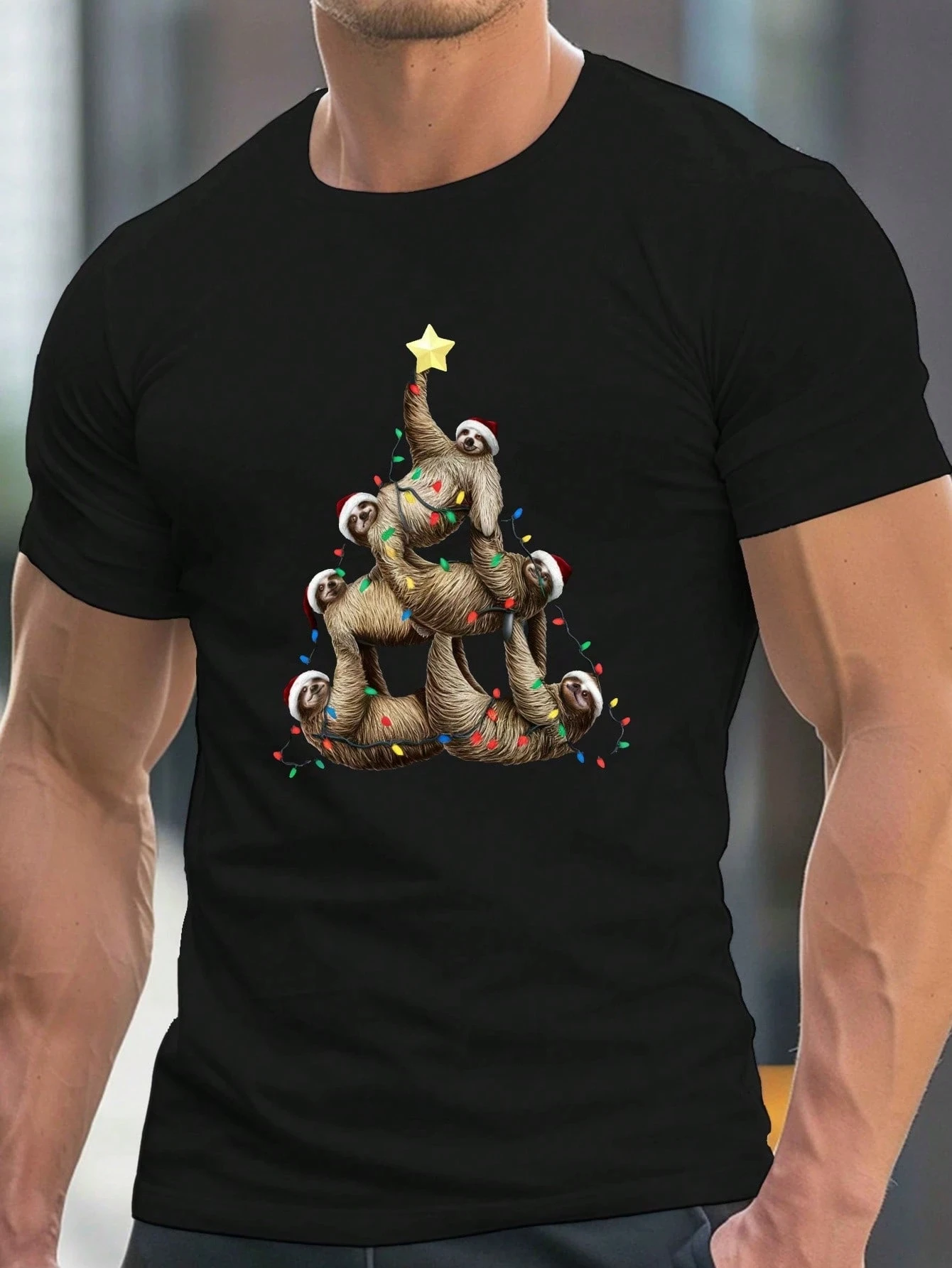 

Men's T-shirt Christmas Pyramid Print Round Neck Short Sleeved Outdoor Clothing Unisex Breathable harajuku COTTON streetwear