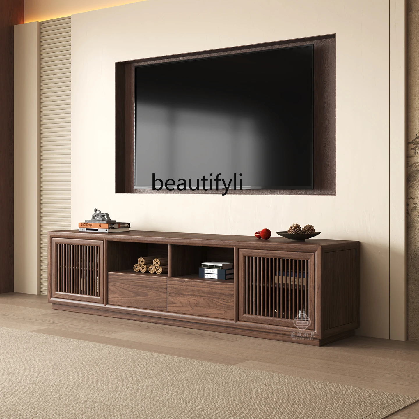 New Chinese solid wood TV cabinet, living room household floor-to-ceiling TV bottom cabinet, video cabinet