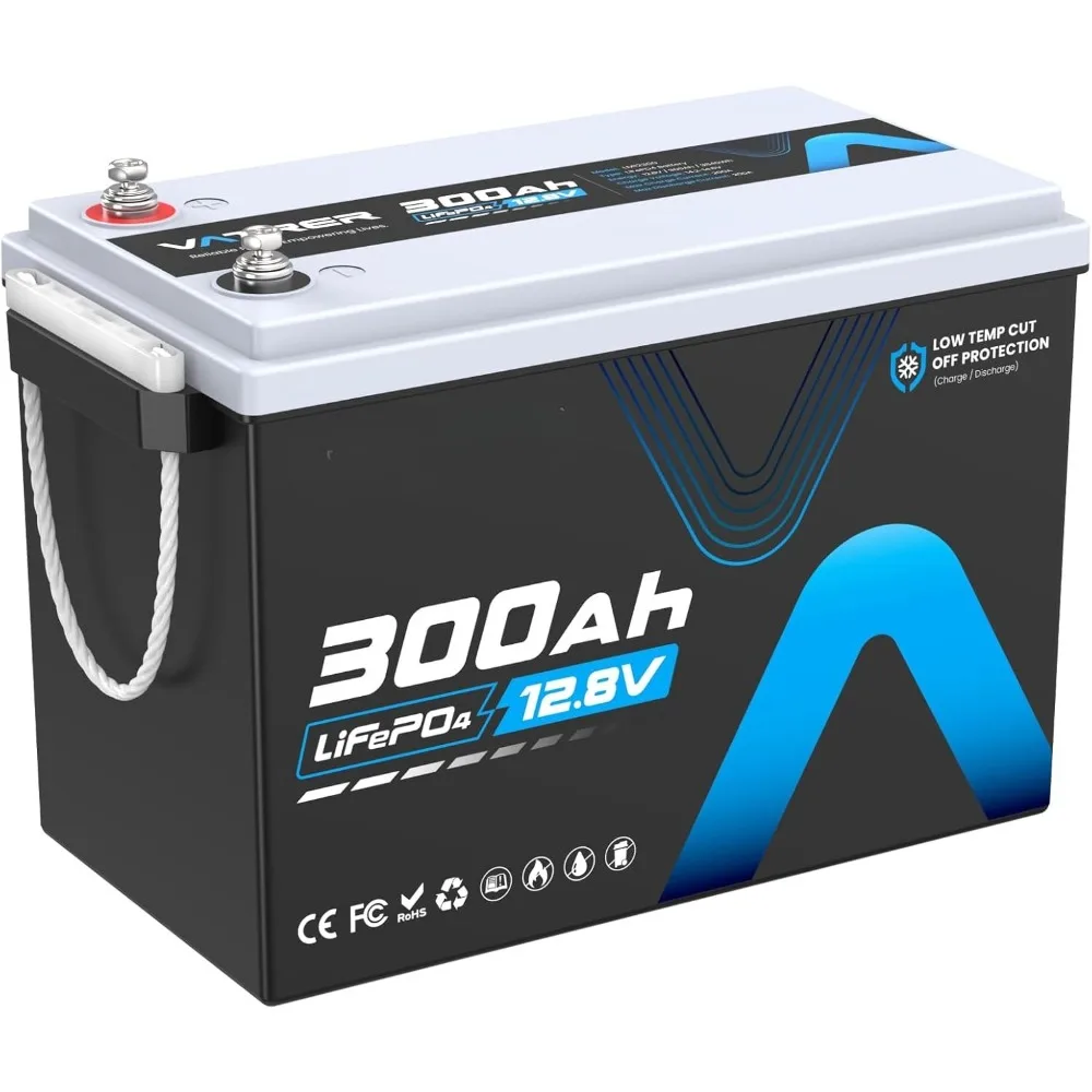 12V 300AH Low Temp Cutoff LiFePO4 Battery, Built in 200A BMS, Max 2560W Power Output, 5000+ Cycles Rechargeable Lithium