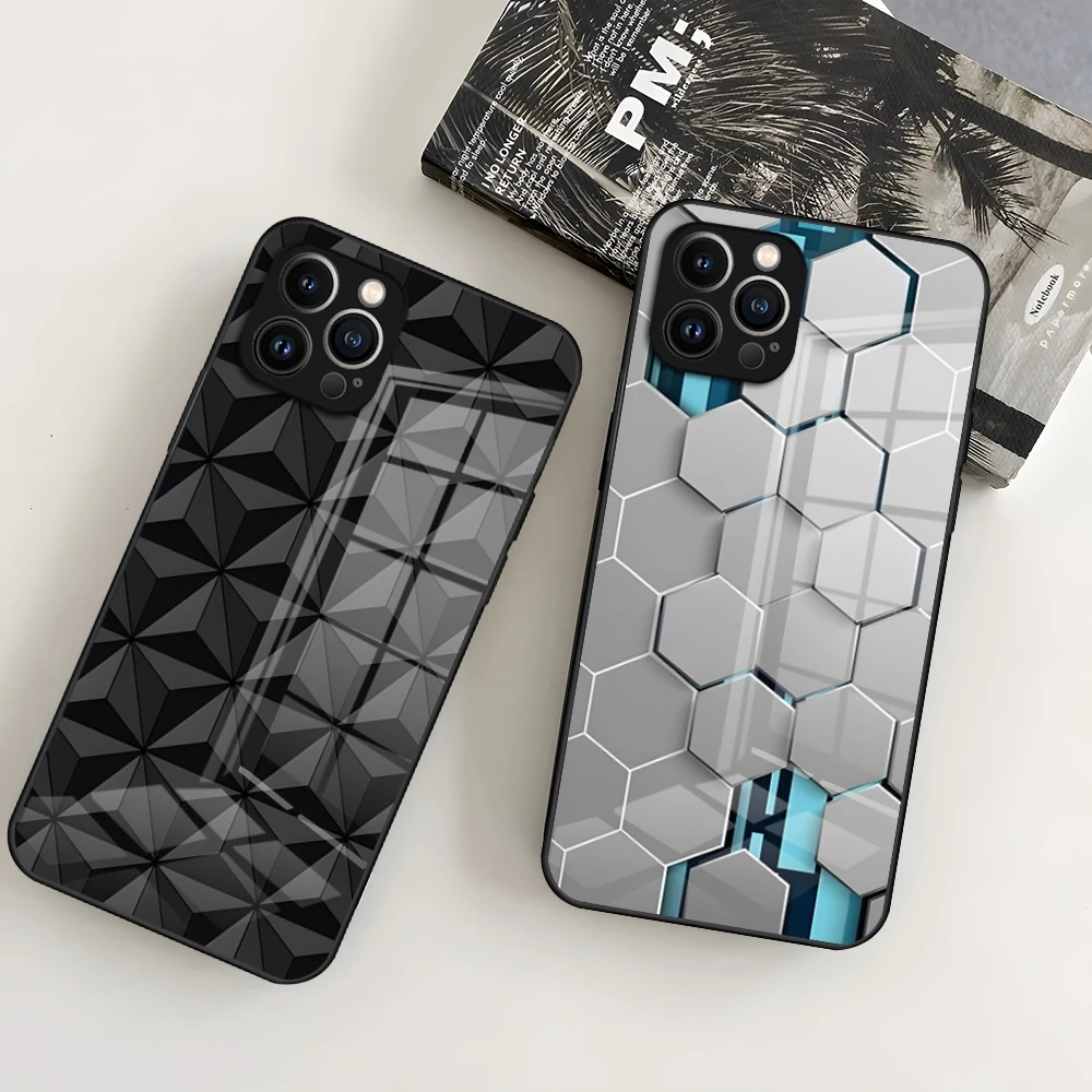 MINISO Fashion Technology Honeycomb Phone Case For IPhone 15 Pro 16 15 14 13 12 11 Mini X XS XR Max 6 8 Plus SE 2024 Glass Cove