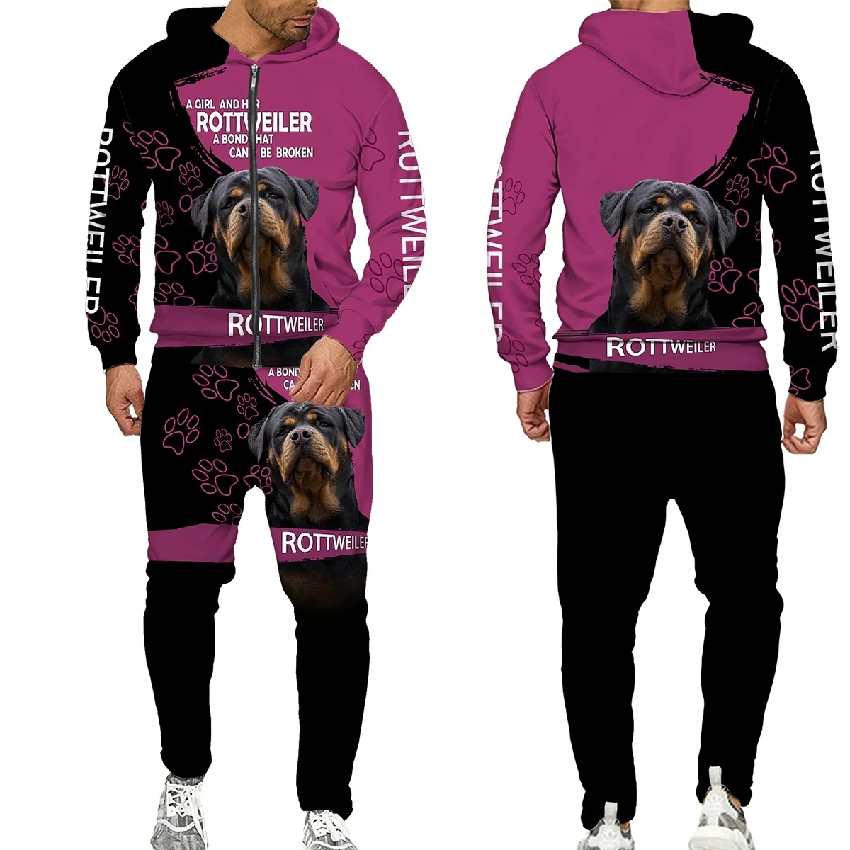 Fashion 3D Printed Dog Rottweiler Zipper Sweatshirt and Tracksuit Hoodie with Pants Streetwear Women Mens Clothes Chandal Hombre