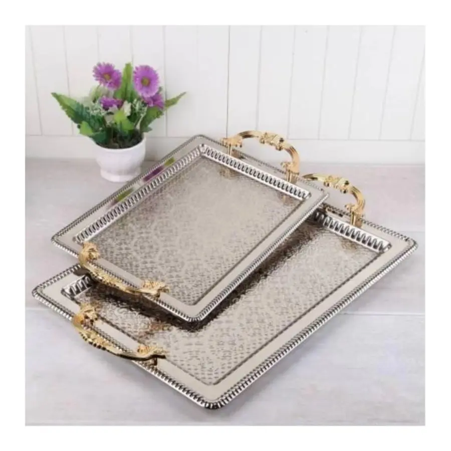 2 Rectangular Anti-Tarnish Tray Silver Color Embossed Decor For Engagement and Other Special Occasions Free Fast Shipping