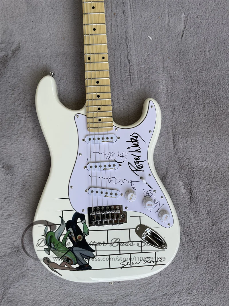 White Milk Electric Guitar Elfin Veneer Str Body Maple Fingerboard SSS PIckups Can Custom Color