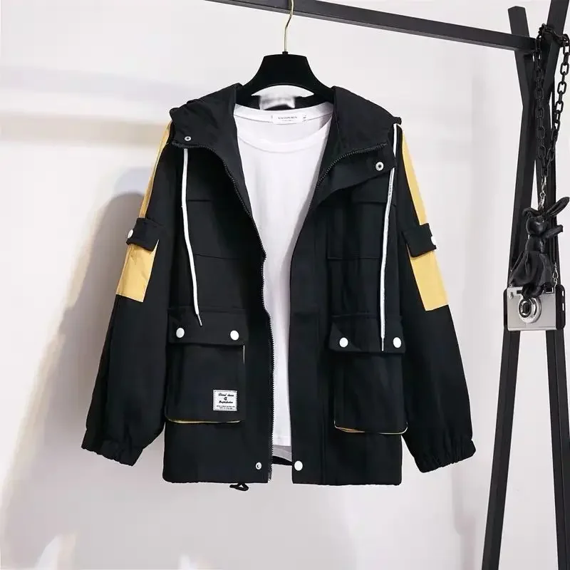 2023 Spring Summer Autumn New Female Thin Crop Jacket with Pocket Women Fashion Casual Drawstring Tooling Short Coats Jackets