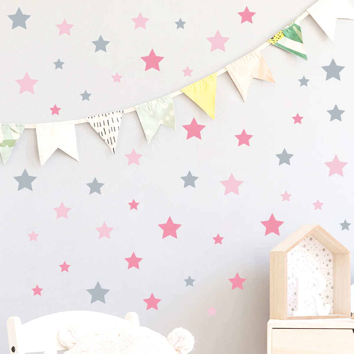 Pink Stars Wall Stickers Removable Nursery Home Decoration for Kids Rooms Girls Bedroom Vintage Garden Vinyl Interior Decal