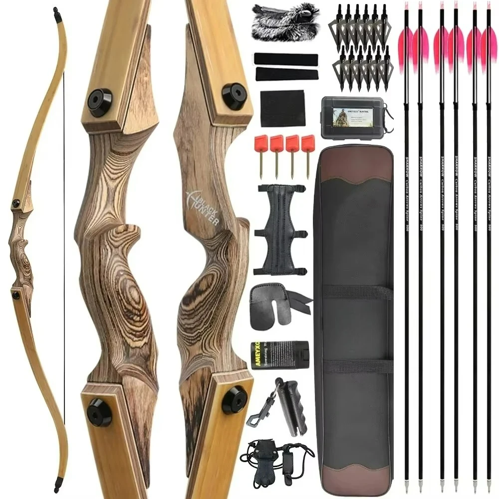 Conjunto de Arco Recurvo Tradicional para Diestros/Zurdos - 60 Pulgadas, 20-60 Libras, Palas con Núcleo de Bambú para Tiro con Arco y Caza