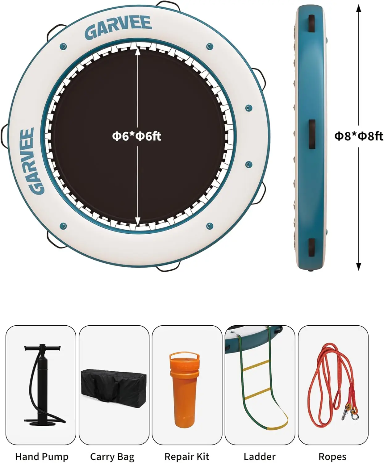 8 ft ronde opblaasbare drijvende steiger met 6 ft centrale hangmat - zware PVC constructie - geschikt voor 4-6 volwassenen - antislip oppervlak
