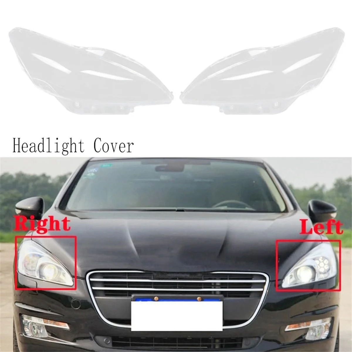 Tampa transparente do farol para Peugeot 508 2011-2014, concha do farol dianteiro esquerdo, lente da lâmpada de luz principal