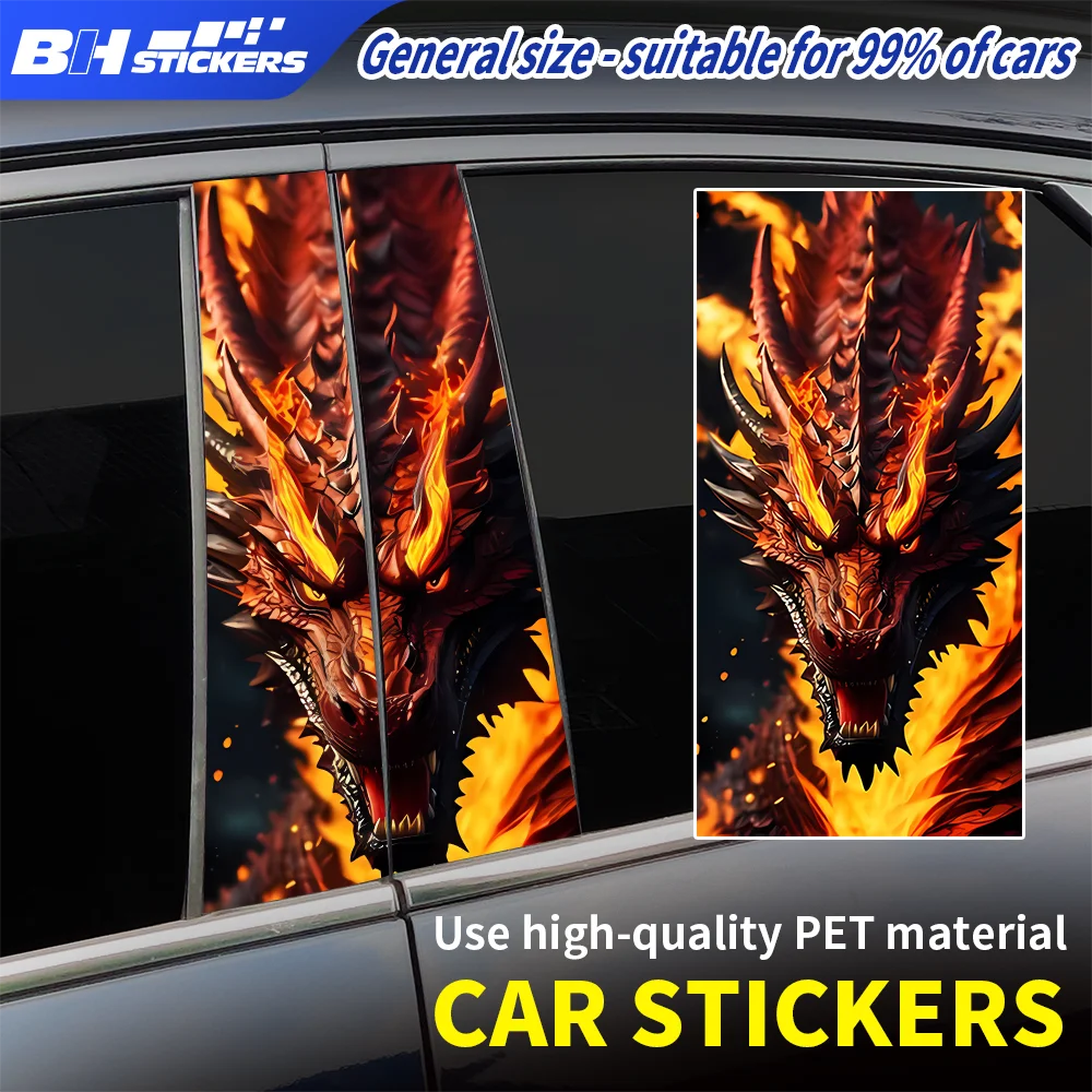 

Powerful Flaming Dragon Car Stickers B Pillar Decals Universal Window Middle Pillar Vinyl Wrap Auto Styling DIY Accessories 2pcs