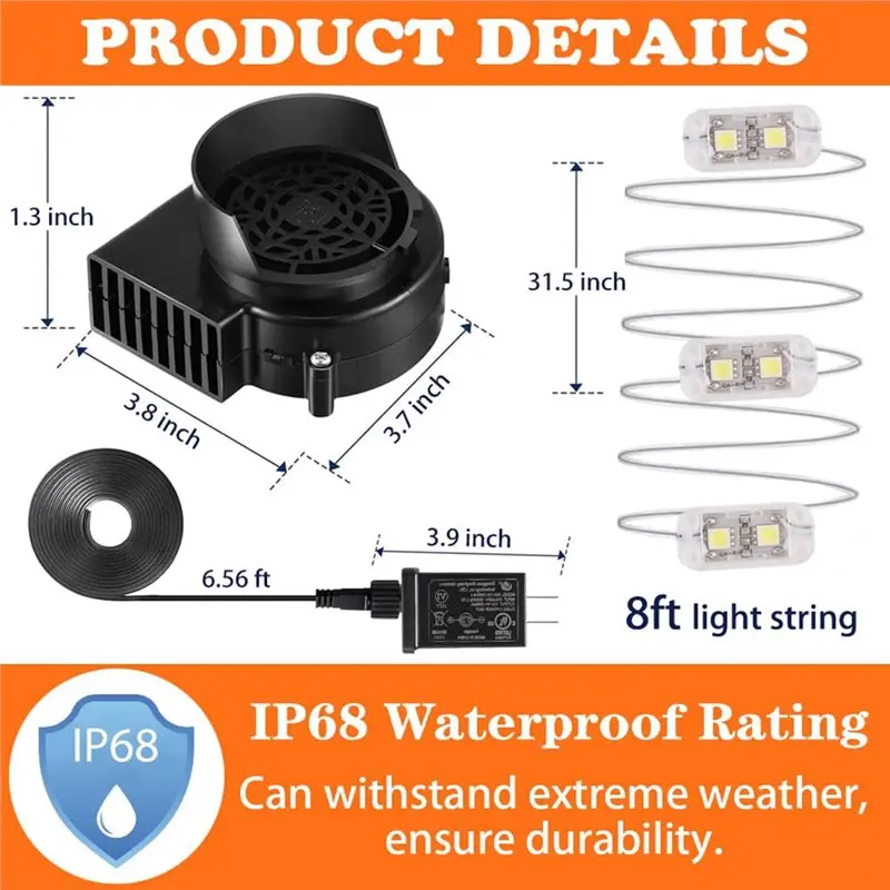 ABYP استبدال مروحة قابلة للنفخ 12 فولت 1.2 أمبير، مروحة منفاخ هواء صغيرة مع محول 12 فولت 1.5 أمبير و3 مصابيح LED للفناء الخارجي قابس الولايات المتحدة #6
