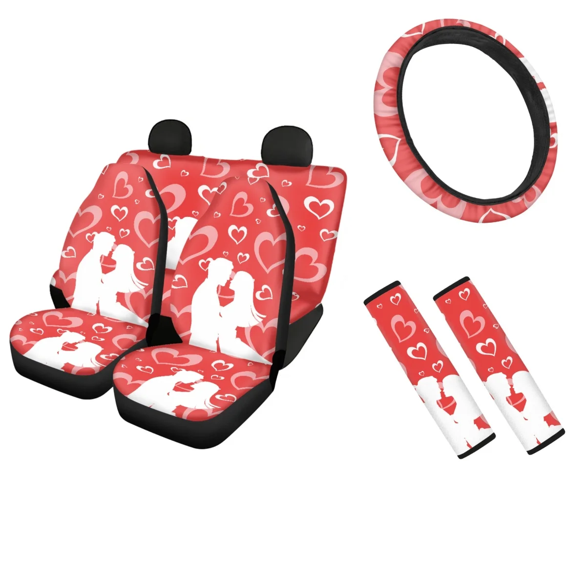 

Valentine's Day Decoration Car Seat Covers Sweat Absorption Comfort Steering Wheel Cover Gift Safety Belt Cover for Women Mens