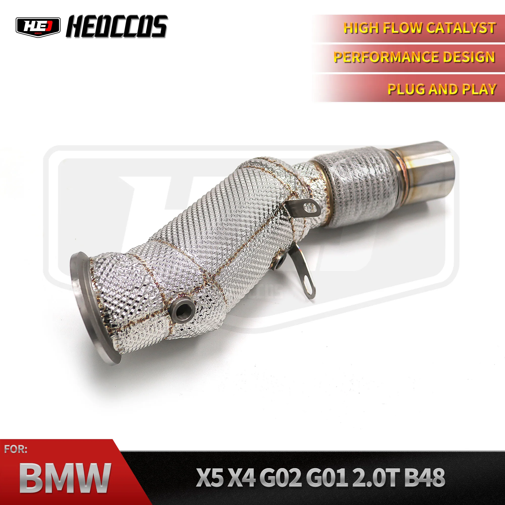 

HEO For BMW G05 G06 X5 X6 B48 2.0T SS304 Stainless Steel Sports WITH HEAT SHIELD Downpipe Ecnal Product